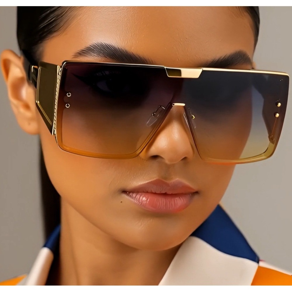 Sunglasses Gold Frame Green Gradient Lens Oversized Fashion Luxury Party Shades - Picture 8 of 13